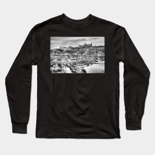 Whitby Marina And Harbor Black And White Long Sleeve T-Shirt